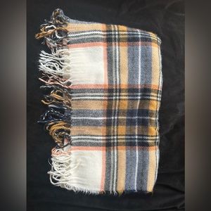 Pink,brown, and blue wide plaid scarf